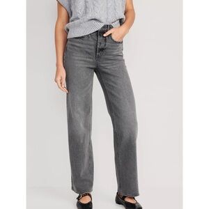Old Navy Petite Extra High-Waisted Wide-Leg Jeans in Gray